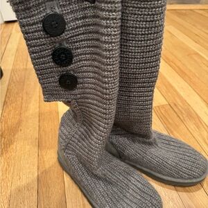 UGG Gray Knit Sweater with Boots with Button Accent